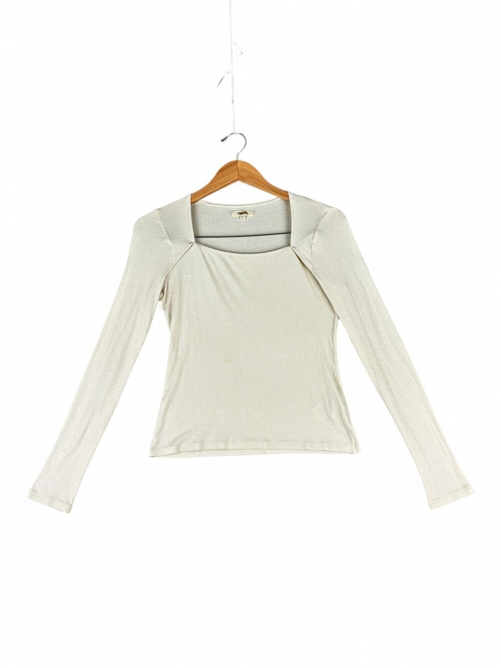 Madewell Square-Neck Ribbed Long Sleeve Top Cream Size M